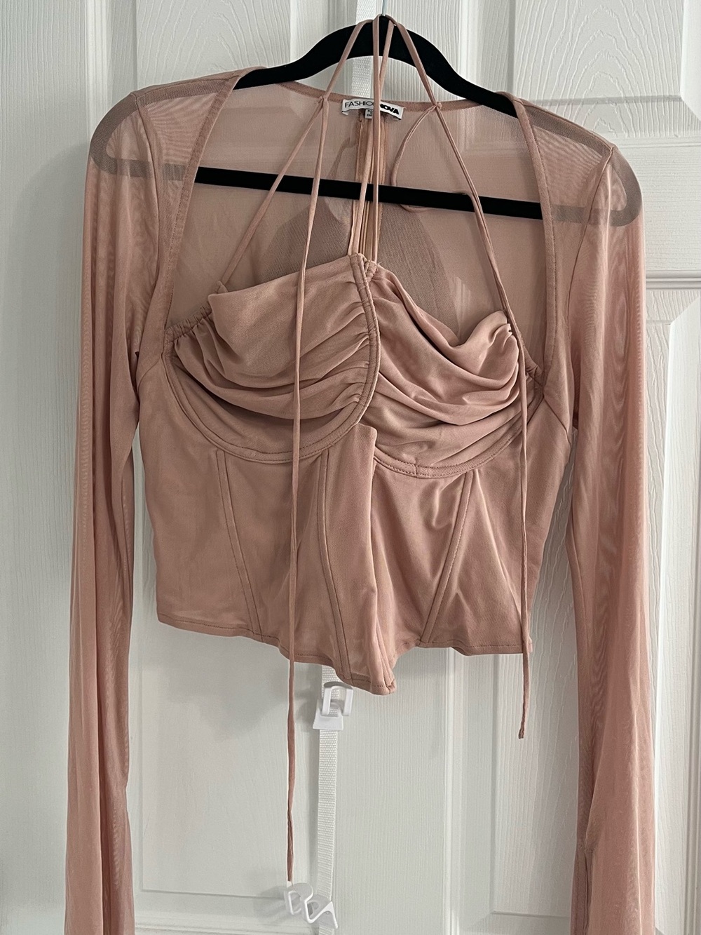 Fashion Nova Dusty Pink Strappy Mesh Halter Top